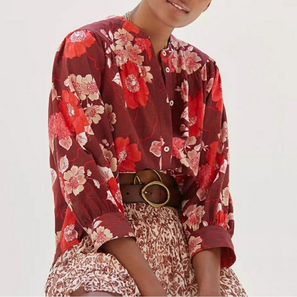 Anthropologie Red Floral Blouse
